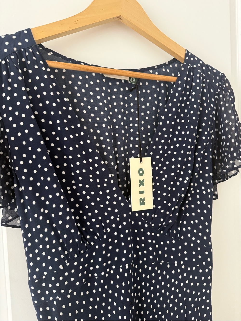 *NWT* RIXO Florida Navy Blue Polka Dot Midi Dress XL/UK 16 - Picture 6 of 7